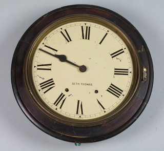 Seth Thomas, USA, a late 19th Century mahogany dial clock,  painted Roman diam., having an 8 day two train anchor movement 16" diam.