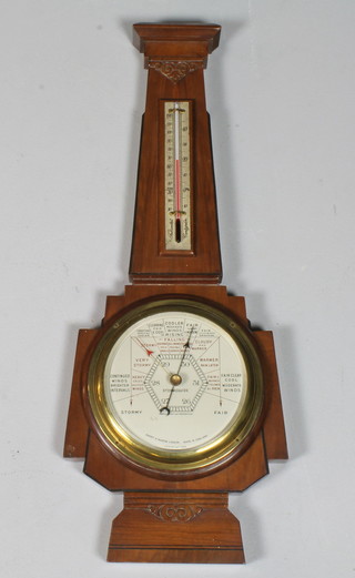Short & Mason, London, art Art Deco walnut aneroid barometer "Stormoguide" 26"h x 10"w