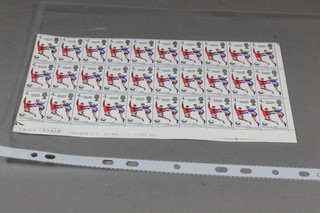 A sheet of 1966 4d England World Cup Winners stamps