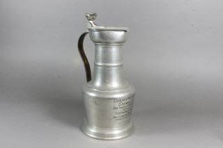 A German pewter baluster shaped lidded jug marked Zurcher-Meister 1942 Ehrenpreis 10"
