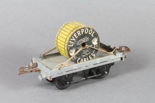 A Hornby "O" gauge flat truck with cable drum, No.RS706 in  light grey LNER livery, 7"l, boxed