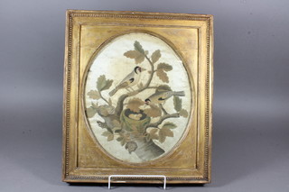 An 18th Century silk picture of a birds nest, 13" oval