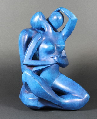 Philippe Jamin, French, contemporary, "Couple Erotique", a  blue patinated bronze figural study. Signed, 10"h   ILLUSTRATED