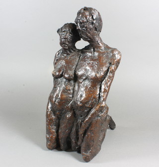 Pierre Mouzat, French, contemporary, a patinated bronze figure study of an elderly couple 13"h  ILLUSTRATED