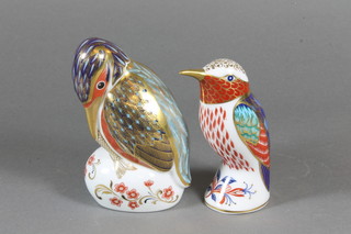 A Royal Crown Derby paperweight in the form of a Kingfisher,  base marked LVIII 4" and 1 othe of a bird