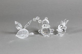 3 Swarovski figures - squirrel 2", bear with balloons - f, 2" and  a leaf with butterfly 2"