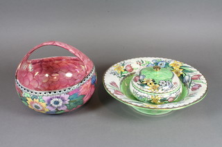 A Malingware circular bowl base marked 6524E - chip to rim  9", do. jar and cover 4524 and a do. bowl with floral decoration 3432B