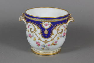 A 19th Century Minton twin handled chassepot with gilt and  floral decoration, base marked Minton Stoke on Trent, handle f  and r, 4"