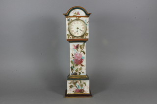 A miniature Doulton longcase clock with floral decoration 14", f and r,