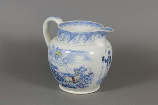 A blue & white jug for the Royal Independent Order of British Mariners with coat of arms, figure of Neptune 5"