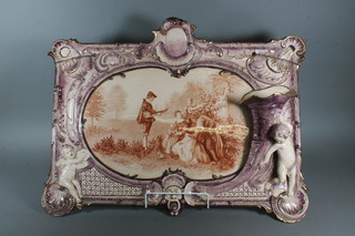 A Villeroy & Bosch pottery plaque decorated a romantic scene, the reverse impressed 2353, V & B, 15"h x 24"w