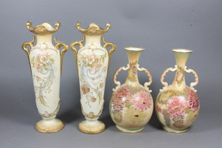 A pair of Bonn German Worcester style vases 11" and a pair of Carltonware twin handled vases 9"