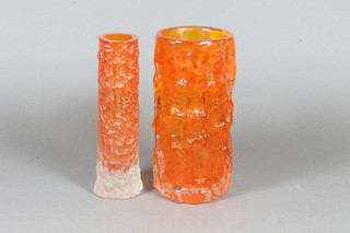 An orange Whitefriars cylindrical glass vase 6" and 1 other 6"
