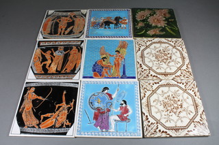 10 MAW & Co Bent Hall Works Art Nouveau floral patterned  pottery tiles