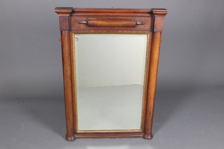 A William IV walnut Pier glass, parcel gilded, with tablet frieze above a rectangular bevelled plate on plinth base 38.5"h x 27"w