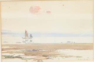 Frank Richards, 20th Century British School, watercolour on  paper, study of a ketch rigged fishing boat off a Dorset beach,  signed, 5.5"h x 8.5"w