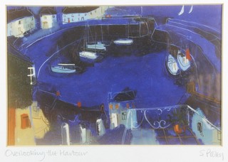 Simon Pooley, British, bo.1955, a coloured print "Over Looking  the Harbour" signed in pencil to mount 5.5"h x 8.25"w