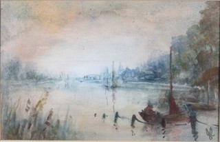 Julie Reddall-Morris, 20th Century British School, watercolour  on paper "Near Newbridge The Thames in Oxfordshire", an  impressionist riverscape, sailing dinghies in foreground 7"h x  11"w