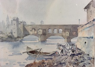 An early 20th Century French School, watercolour on paper, a bridge over the Seine, indistinctly signed 9.5"h x 13.25"w