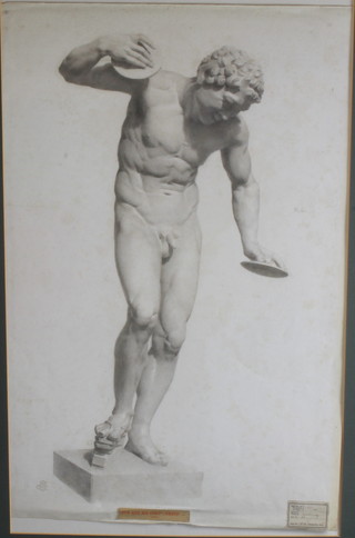 After George R Woolway, ARCA, British 1879-1961, 20th  Century British School, pencil on paper, a mannerist style full length nude study of the Medici faun 29"h x 19"w