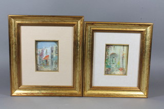 A series of 5 20th Century miniature oil on boards depicting impressionist street scenes from the Island of Capri