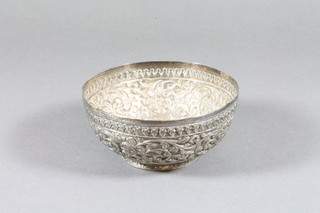 An Indian embossed white metal bowl 4"