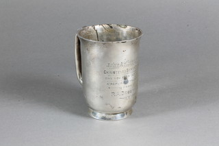 A silver christening tankard, engraved, marks rubbed, 4 ozs