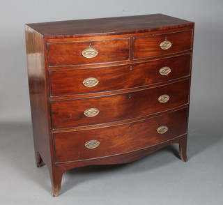 A Regency mahogany bow fronted chest fitted 2 short above 3  graduated long drawers, raised on splayed feet 41"h x 41"w x  20"d