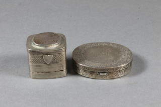 A Dutch silver nutmeg grater, grater missing, together with a Continental engraved oval silver pill box
