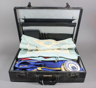 A quantity of Masonic regalia including Provincial Grand Officers full dress apron, undress apron, collar and jewel, 2  Royal Arch Provincial Grand Offices aprons, collar, jewel and  sash, a Royal Arch past Zed's collar and jewel and 2 Master  Masons aprons with 5 apron badges, contained in an attache case