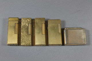 4 Dunhill gold plated pocket lighters and 1 other