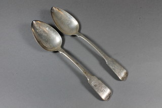 A pair of George III silver fiddle pattern table spoons, London 1811, 3 ozs