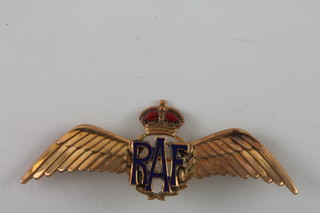 A 10ct gold and enamelled RAF sweetheart brooch by Birks 6.9 grams