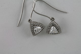 A pair of 18ct white gold triangular shaped earrings approx  1.25ct