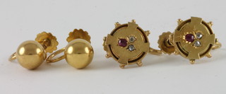 A pair of 9ct gold ball shaped earrings and a pair of earrings set diamonds