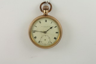 An open faced pocket watch by Russell & Sons of London contained in a gold plated case
