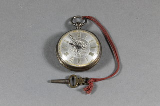 A 19th Century open faced keyless fob watch contained in a  silver case