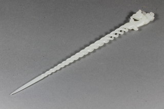 A carved and pierced white jade pointer 9.5"