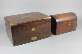 A Victorian rectangular rosewood and brass mounted vanity box 6.5"h x 12"w x 9"d together with a Victorian walnut shaped tea  caddy 5.5"h x 9"w x 5"d
