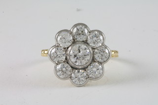 An 18ct white gold cluster dress ring set diamonds approx. 2.10ct