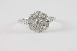 An 18ct white gold Art Deco style dress ring set diamonds  approx 0.55ct