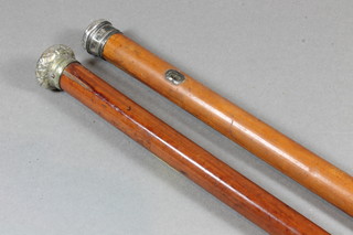 A malacca cane with silver terminal and 1 other cane