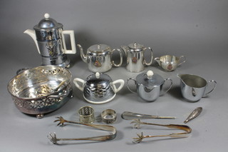 A silver plated 3 piece hotelware tea service decorated the Arms  of Imperial Lodge 1694 and a small collection of plated items