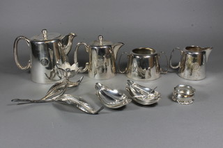 A 4 piece silver plated hotelware tea service and a small  collection of plated items