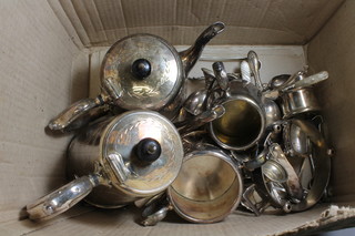 A Britannia metal 3 piece tea service and a collection of plated items