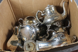 A 4 piece Britannia metal tea service and a collection of various plated items