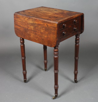 A Victorian mahogany Pembroke table fitted 2 drawers, raised on turned supports 28"h x 19"w x 14"d