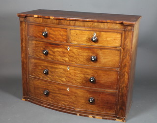 A Victorian mahogany bow front chest of 2 short and 3 long  drawers with tore handles 42"h x 51"w x 23"d