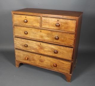A 19th Century crossbanded mahogany chest of 2 short and 3 long drawers with tore handles, raised on bracket feet 40"h x  41"w x 19"d