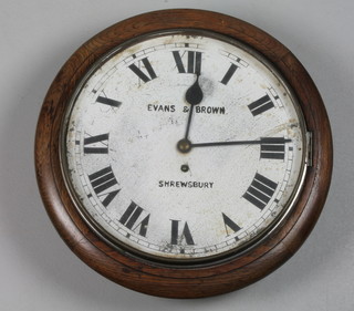 Evans & Brown of Shrewsbury, a late Victorian oak dial clock with painted Roman dial, fitted an 8 day anchor movement 15"  diam.